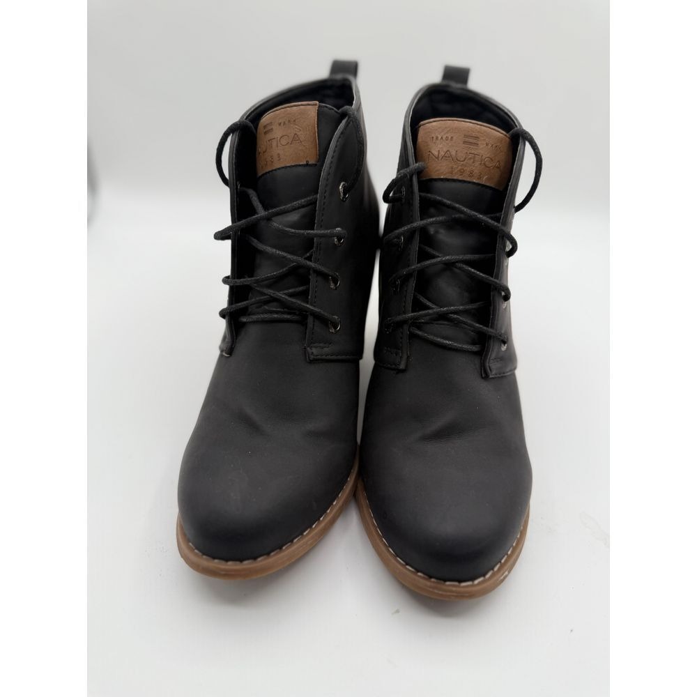 Nautica Black Ankle Wedge Boots Lace Up Casual Chic Booties